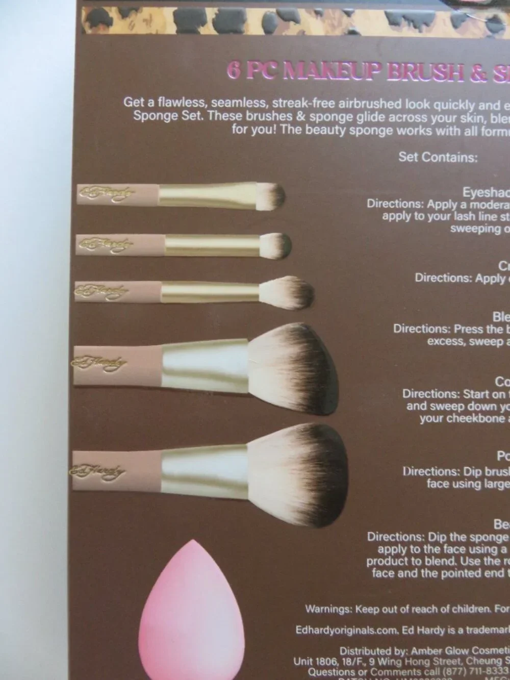 (#120) Ed Hardy 6pc Makeup Brush & Sponge Set